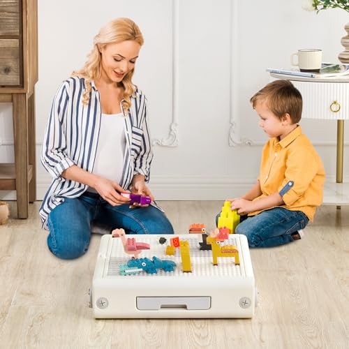 JooKiddie Toddler Table and Chair Set, Foldable Building Block Table for Kids, Double-Sided Drawing & Building Kids Activi...