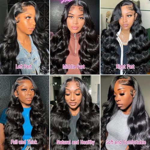 Anderah 26 Inch 13x6 Body Wave Lace Front Wigs Human Hair 13x6 HD Lace Glueless Human Hair Wig Pre Plucked Natural Hairline Brazilian Human Virgin Hair Long Black Body Wave Wig for Women 180% Density