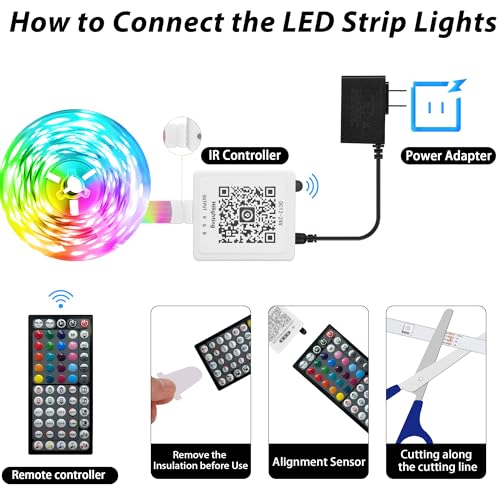 Ledagic Led Lights for Bedroom 50ft Music Sync Color Changing Led Strip Lights with Remote and App Control RGB Led Light S...