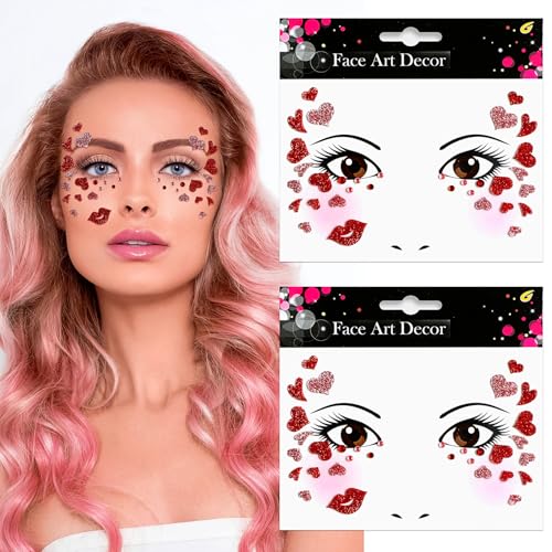 Valentine's Day Face Gems Face Jewels Stickers Red Love Heart Lip Self Adhesive Eye Body Face Nail Hair Crystal Rhinestone...