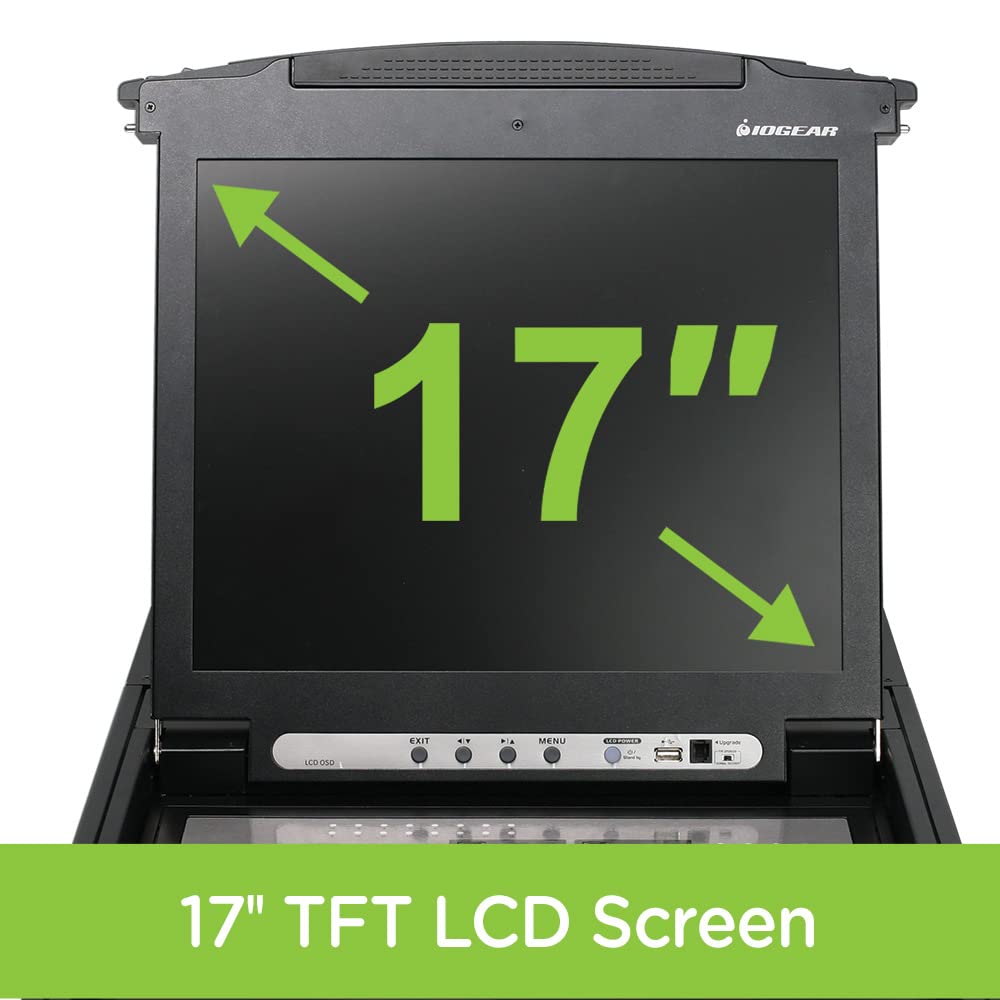 Iogear Rackmount 16-Port Kvm Switch Console With 17-Inch Tft Lcd Active Matrix Monitor, Keyboard And Touchpad With 1 Usb Cable