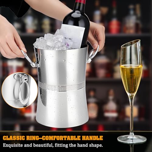 Wine Chiller Bucket, Stainless Steel Double Wall Wine Chillers for Bottles, Champagne Chiller, Ice Bucket Fits Most Standa...