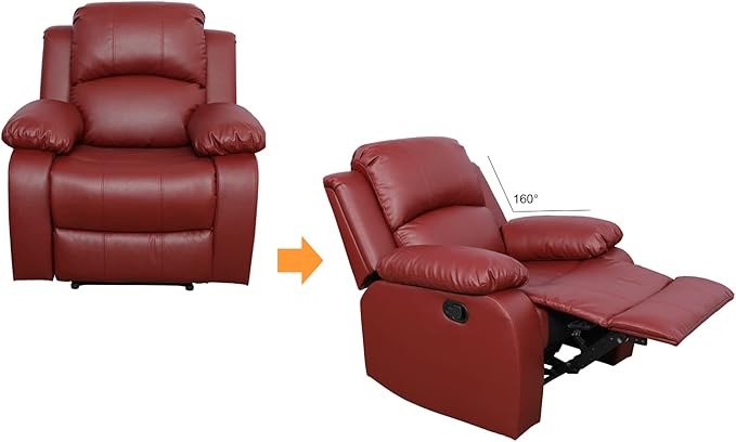A Ainehome Living Room Furniture Set Leather Recliner Sofa Set Loveseat Chair Furniture Sofa Set for Living Room/Small Space/Rv/House/Office/Theater Seating (A-Red Leather, 3 Piece Set)