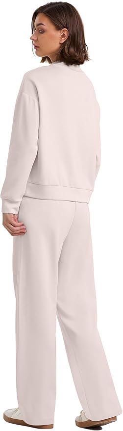 WIHOLL Two Piece Sets for Women Fall Outfits Lounge Sets Mock Neck Tops Wide Leg Pants Vacation Travel Airport Outfits