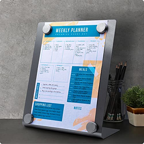 Large Magnetic Bulletin Board for Tabletops – Dry Erase Memo Board with Stand – Metal Easel for Magnet Display – 12x10 Inc...