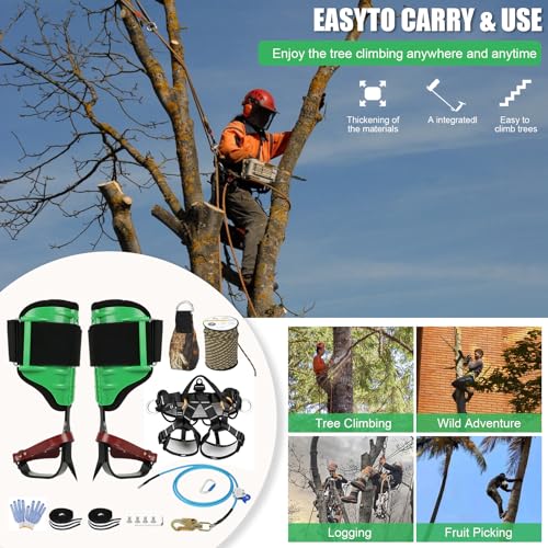 WHXGG Tree Climbing Spikes Set Tree Climbing Gear Kit Adjustable Climbing Spurs Tool Leather Arborist Tree Climbing Kit wi...
