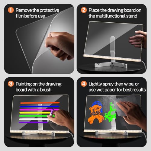 Conatu Acrylic Drawing Board for Kids,Acrylic Dry Erase Light-Up Board with Stand Markers Wipes &Tracing Paper Erasable Re...