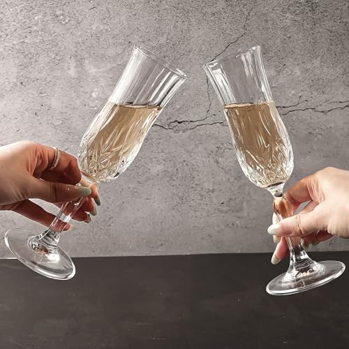UMEIED Engraved Champagne Flutes, Set of 12-4.16 oz Elegant Etched Glass Coupe Glasses for Wedding, Anniversary, Bridal Sh...