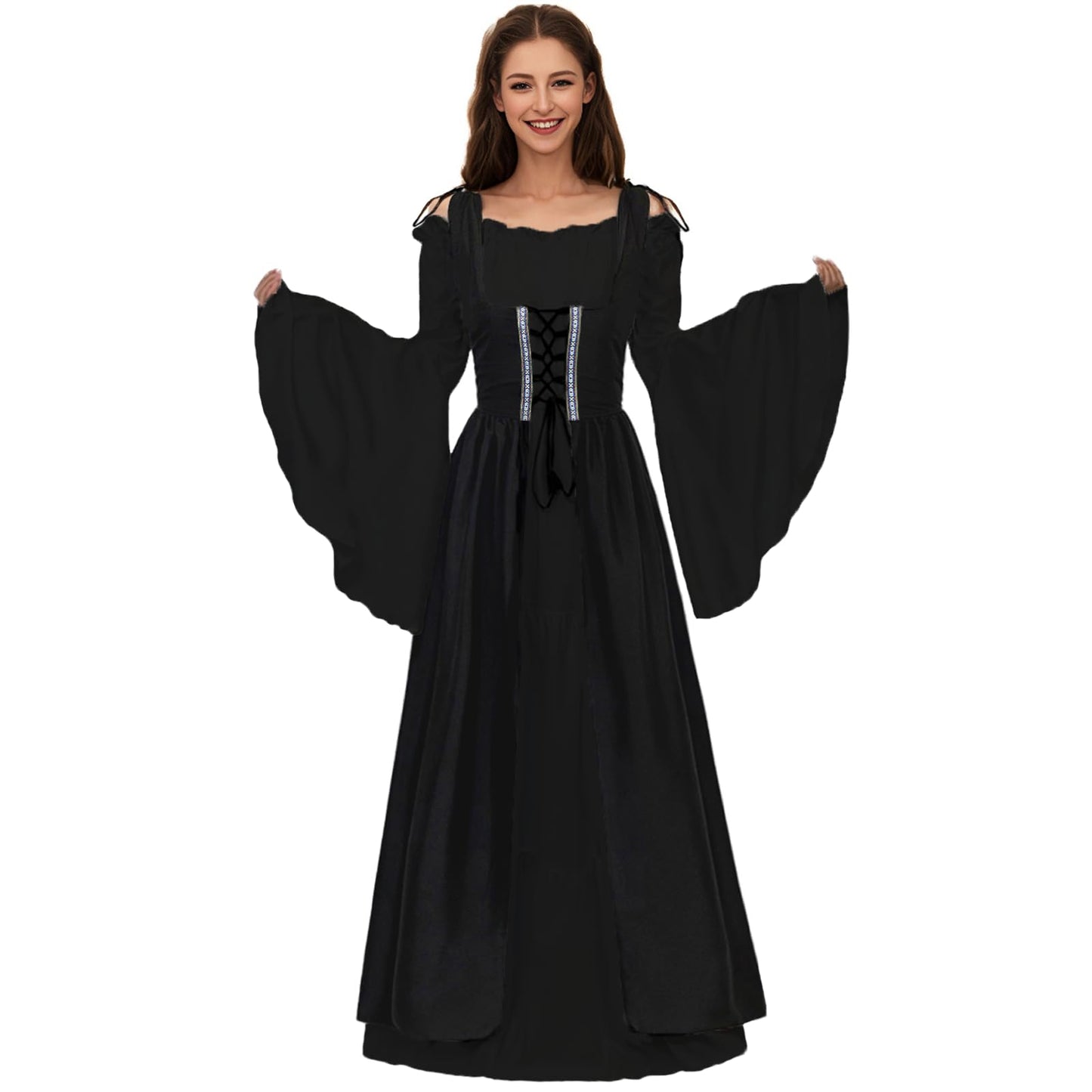 Renaissance Dress Women Medieval Dress Ren Faire Costume Renaissance Outfit Irish Dress Halloween Costume for Women, All Black S/M