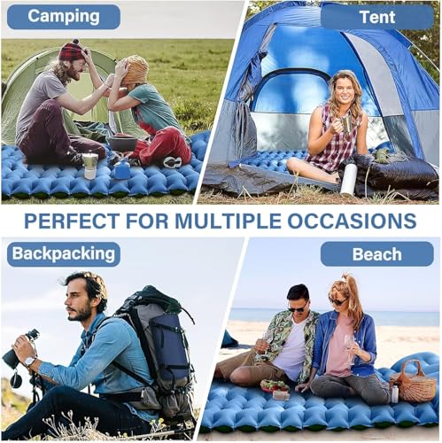 FUN PAC Camping Sleeping Pad, Ultralight Camping Mat with Pillow, Built-in Foot Pump Inflatable Sleeping Pads Compact for ...