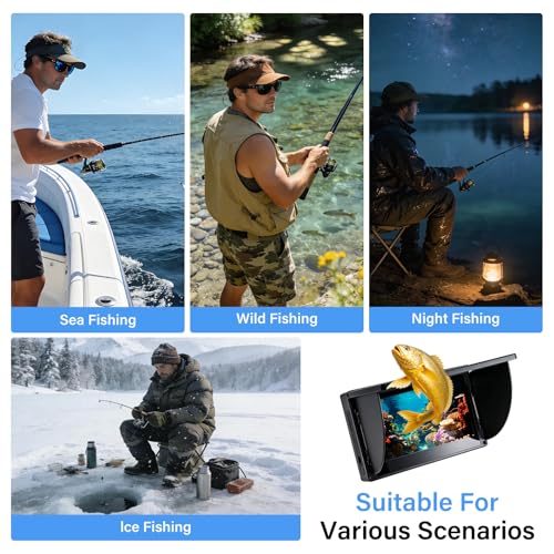 Underwater Fishing Camera,6 Inch Fish Finder Depth Finder, Portable Fishfinder with 1280 * 720 AHD Display, 80FT/Waterproo...