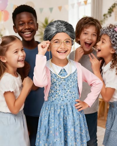AXINYINGESS 100 Days of School Old Lady Costume Grandma Dress Up Set for Girls Costumes Granny Outfit Kit