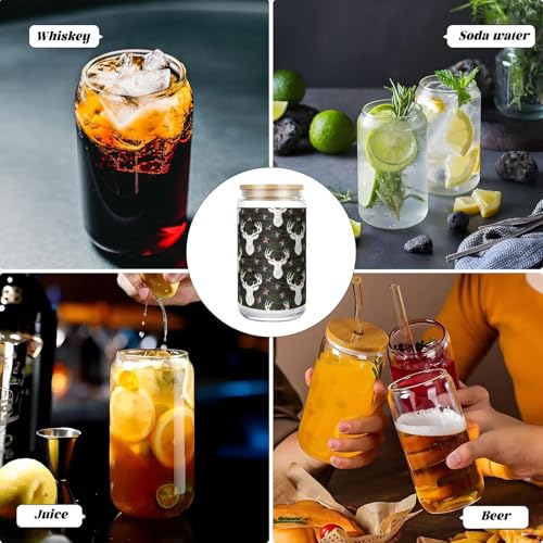 PPIKTC 16oz Borosilicate Tumbler with Lid & Glass Straw, Cool Deer Camo Camouflage American Flag Hunting Black, Hot/Cold D...