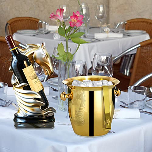 Ice Buckets - Champagne Ice Bucket with Tongs, Golden Trumpet Ice Bucket Stainless Steel Mirror Reflection Wine Cooler for...