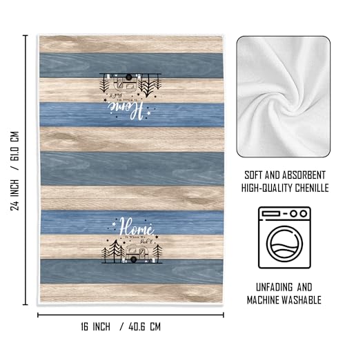 WFSM Camping Kitchen Towels Set of 2, 16x24 Inches, Patterned Cotton Terrycloth Dish Cloths with Loop Weave, Super Soft, M...