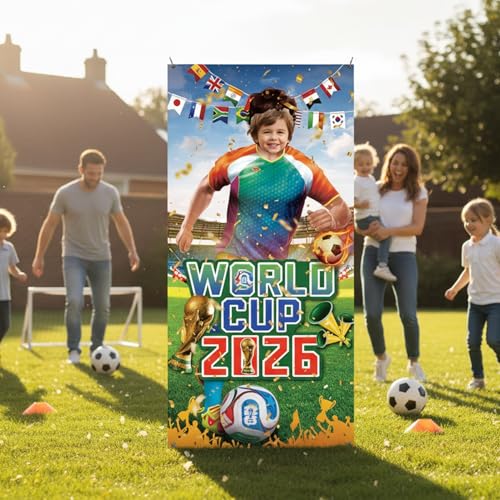 2026 World Cup Photo Banner 71x35 Inches 2026 Soccer Player Cutout Backdrop with Face Hole for World Cup Soccer Party Deco...