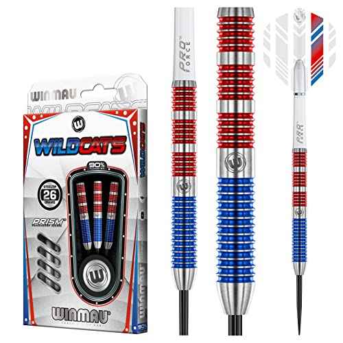WINMAU Wildcats 90% Tungsten Darts Set with Flights and Stems (Shafts) - Prism Technology - Match Weighed