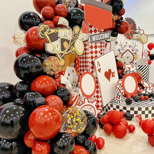 Lukiituke 75PCS Balloon, Black, Red, and Gold (12in and 5in), Casino Theme Party Decorations, New Year, Graduation, Weddin...