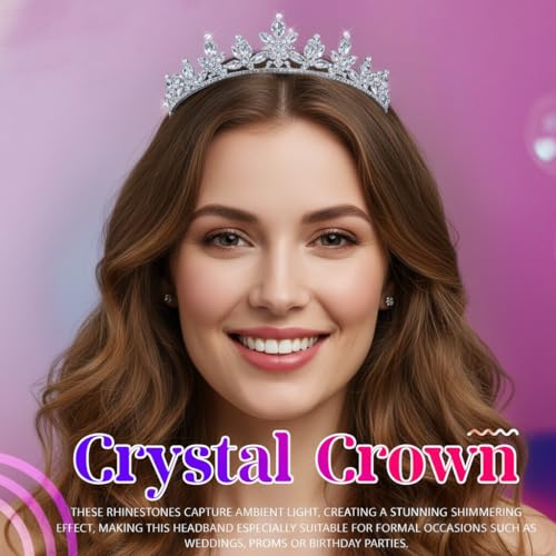 JEWEKY Light Up Tiara Glow Silver Led Rhinestone Princess Crown Birthday Hair Accessories for Women (01, One Size)