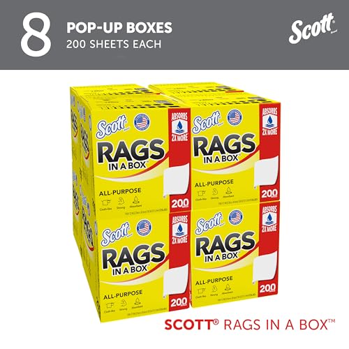 Scott Rags In A Box (75260), All-Purpose Towels, Large 9"x12" Paper Towel, Pop-Up Box (8 Boxes of 200 Sheets, 1,600 Sheet Total)
