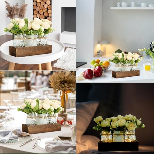 XXXFLOWER 3 Pcs Mason Jars Lights Fall Table Centerpieces - Christmas Gifts for Women Mom Wife,Indoor Decors for Farmhouse...