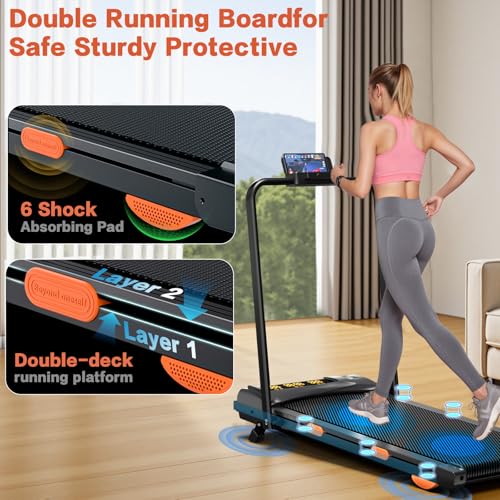 Incline Treadmill for Home, Walking Pad with Handle Bar, Under Desk Compact Treadmill with 350 Lbs Capacity, LED Display & APP, Remote Control, 3.0HP (XXL)