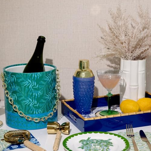 Lilly Pulitzer Hobnail Glass Cocktail Shaker with Gold Lid, Cute Bar Accessories, Drink Shaker for Home Bar Set, Blue Stre...