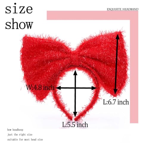 Bouory Light Up Bow Headbands LED Bowknot Hairband Red Bows Head Bands for Women (Red)