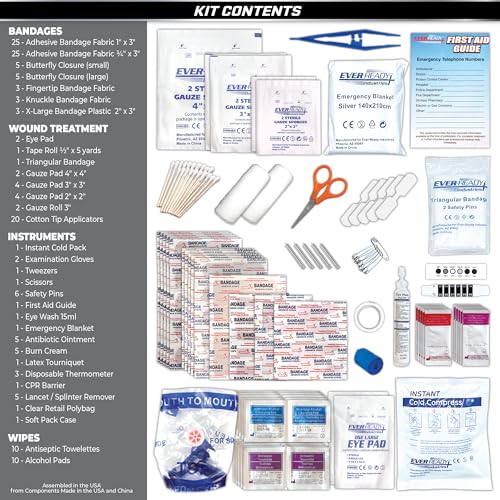 Rapid Care First Aid 160-Piece All-Purpose First Aid Kit for Home, Office & Car – Compact Color Coded Emergency Preparedne...