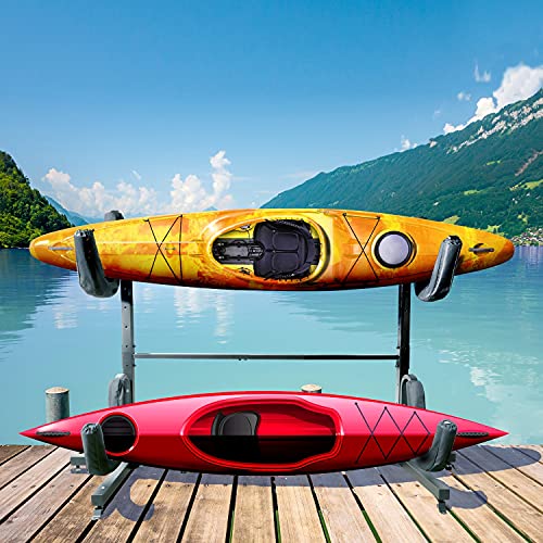 GREAT WORKING TOOLS Kayak Rack - Double Kayak Stand, Heavy Duty Paddleboard and Kayak Accessories, Freestanding or Floor M...