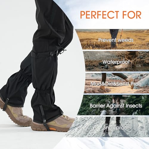 likloks Adjustable Leg Gaiters for Men & Women - Lightweight & Waterproof Gaiter for Hiking, Snow, Trail, Trekking, Huntin...