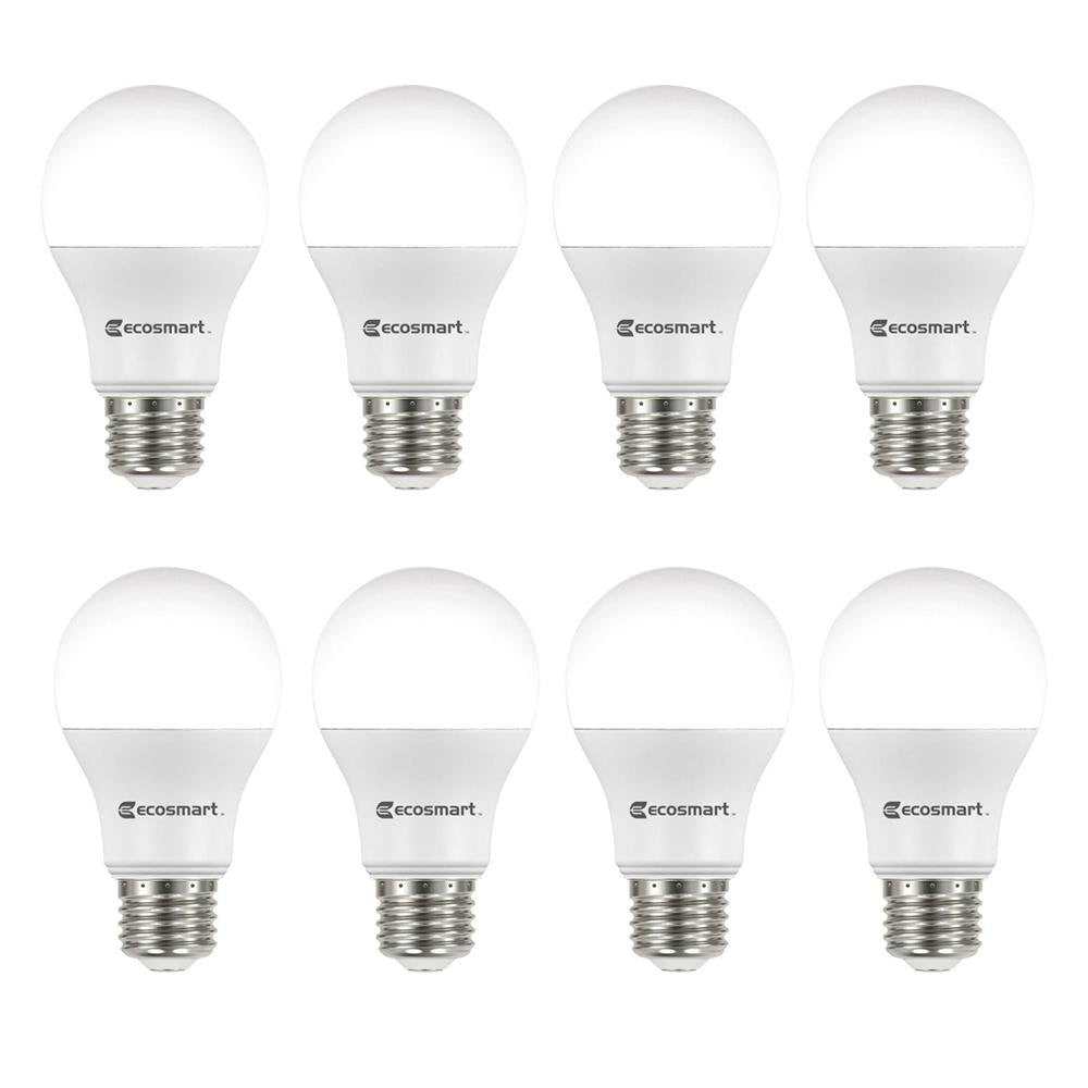 Ecosmart 8 Pack LED A19 Light bulb, 60w Equivalent (A19 Daylight)