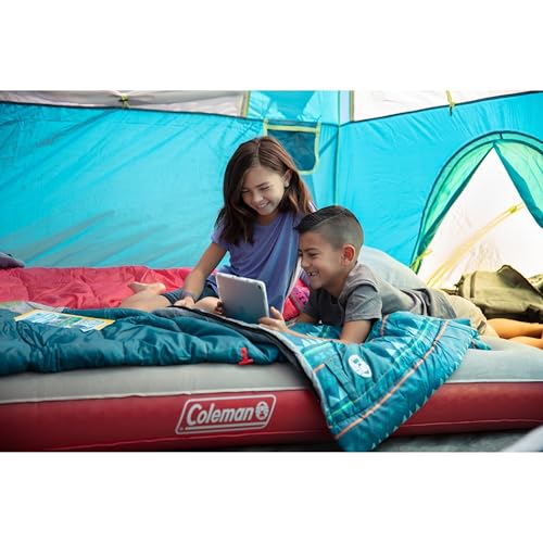 Coleman Kids 50°F Sleeping Bag, Comfortable Youth Sleeping Bag for Sleepovers & Camping, Fits Children up to 5ft Tall, Glo...