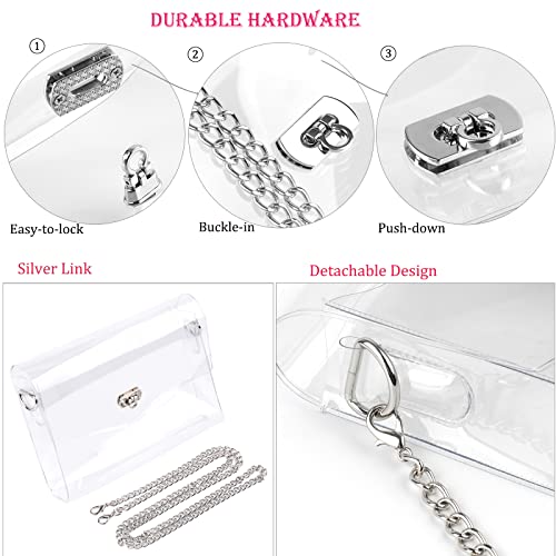JOMPARO Clear Purses for Women Stadium Events Clear Crossbody Bag with Metal Chain