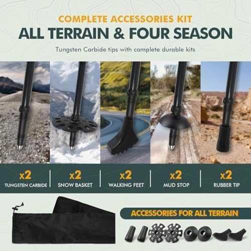 Carbon Fiber Trekking Poles, Ultralight with Metal flip Lock, Cork EVA Grip, Telescopic Recyclable, for Hiking, Nordic Ski...