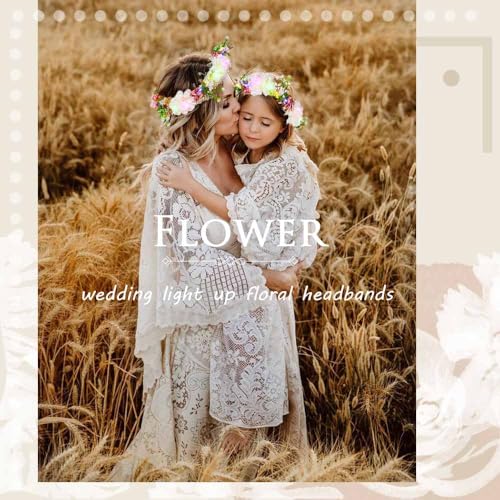 Foyte Flower Headbands Light up Floral Hair Wreath LED Flower Headband Crown Boho Glowing Headpiece for Women