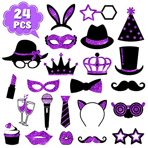 Zonon 24 Pcs Funny Photo Booth Props:Valentine's Day, Mardi Gras, Easter, Family Reunion, Class Reunion, Birthday, Wedding...