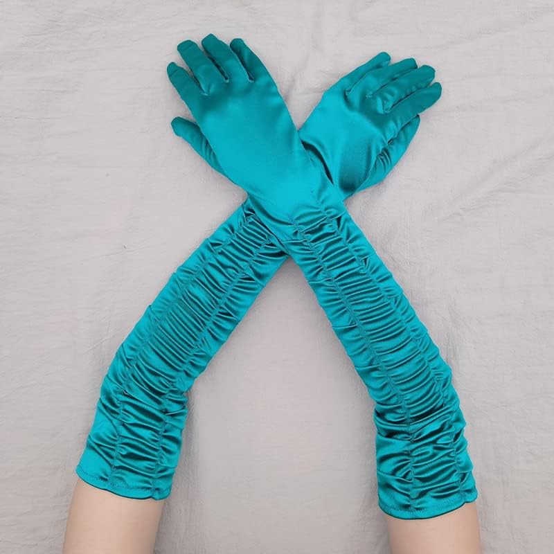 Elegant Green Satin Elbow-Length Wedding Gloves - Perfect for Brides