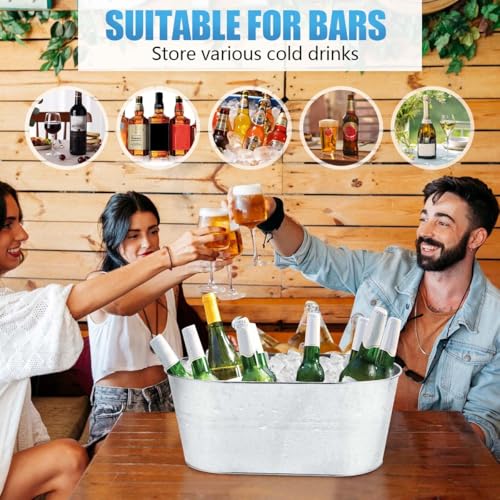 OBTANIM 4 Pack 4 Gallon Galvanized Ice Buckets Metal Champagne Drink Cooler Storage Ice Tub with Carry Handles for Beer Co...