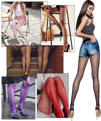 MEEZY Fishnet Stockings Colored Sparkly Tights, Shiny Tights High Elastic Glitter Stockings Pantyhose for Music Festival