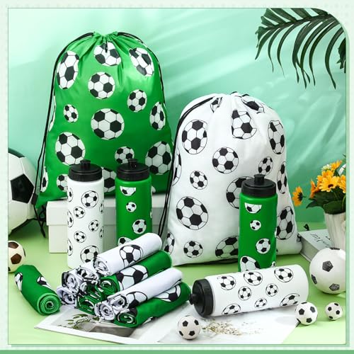 FuWeave 36 Pcs Soccer Water Bottle Drawstring Bag Cooling Towel Set Include 12 Squeeze Water Bottle 12 Drawstring Backpack...