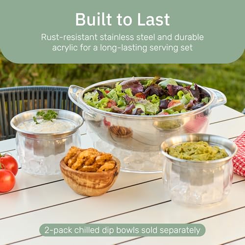 Useful Co. 5QT Salad Bowl Set on Ice - Large Salad Bowl with Lid & 2 Servers - Chilled Tray for Cold Food, Party Buffet - ...