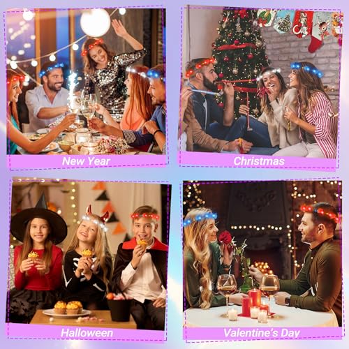 YOFOBU 24PCS LED Flower Crown,Blue Light Up Flower Headband for Women,Glow in The Dark Flower Wreath Crowns for Halloween,...