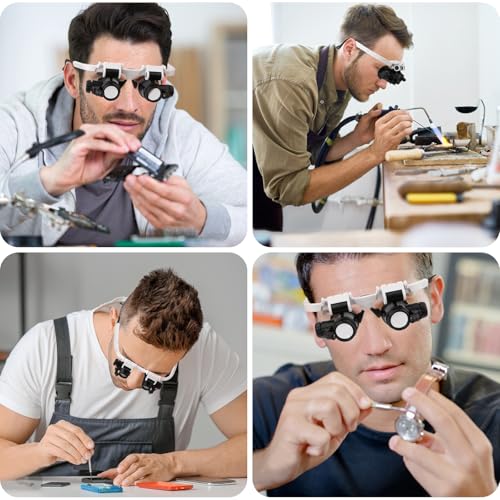 Handsfree Magnifying Glass Headband Magnifier with 2 LED Lights 8X 15X 23X Magnification Head-Mounted Loupe for Close Wor...