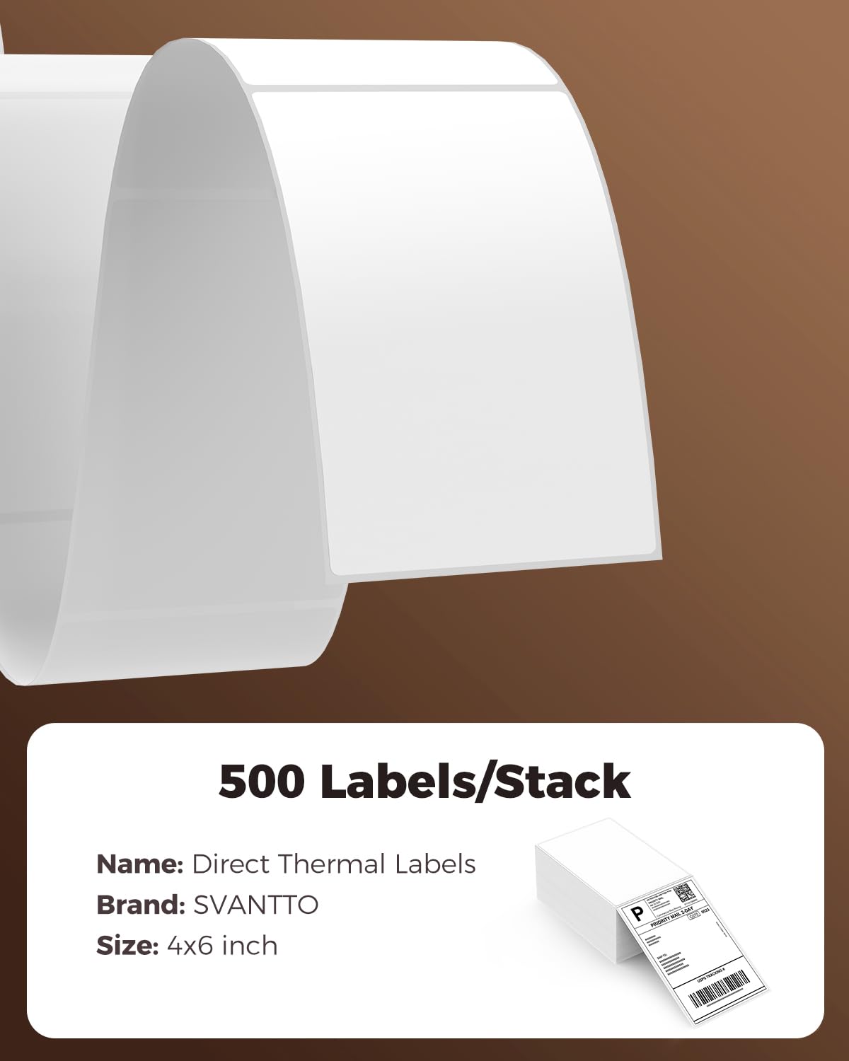 SVANTTO 4x6 Thermal Labels, Strong Adhesive and Perforated Shipping Labels, Thermal Printer Labels for Mailing Postage Address(500Pcs/Stack)