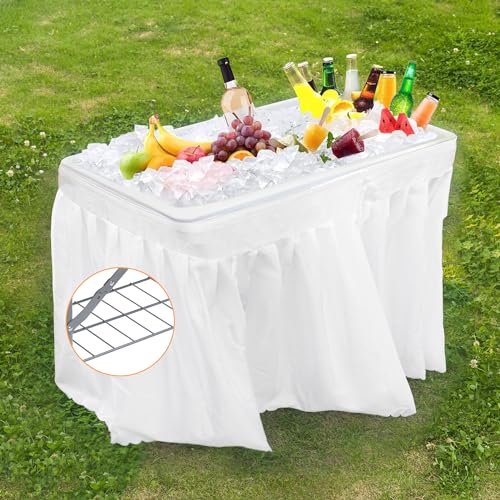 Allpop 4 Foot Folding Ice Cooler Table with Matching Skirt, Portable Patio Table with Grid Rack & Drain Hose for Party Bar...