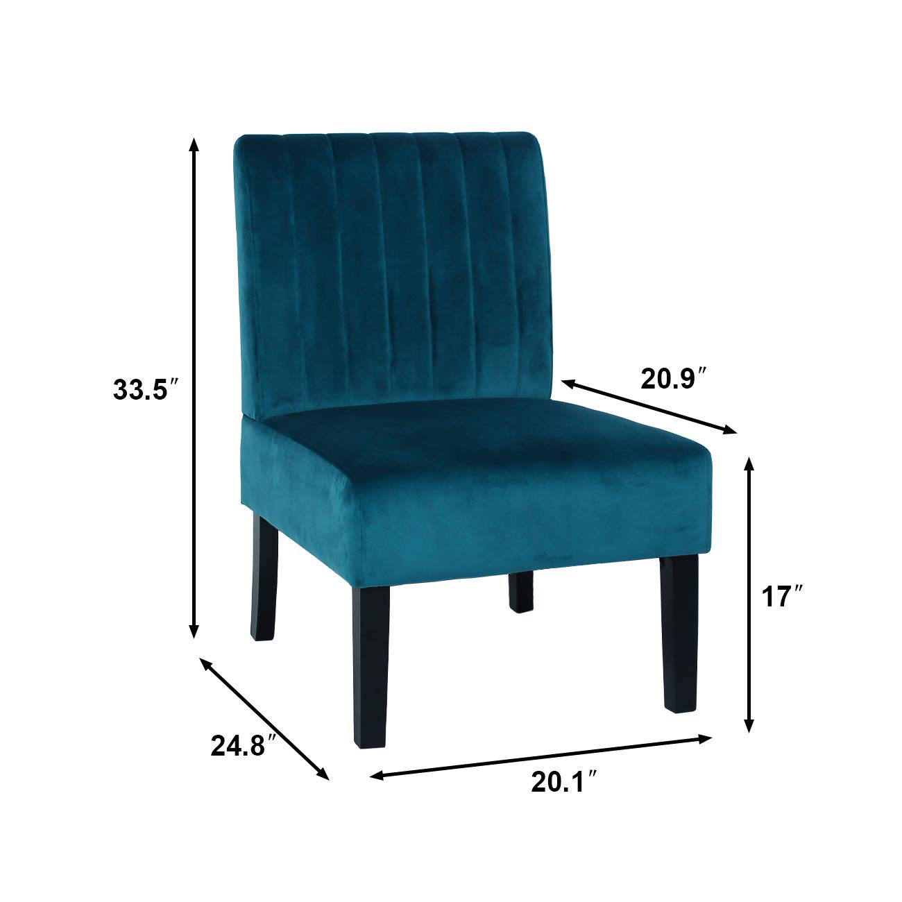 STHOUYN Mordern Velvet Armless Accent Chair Sofa Decorative Slipper Chair Vanity Chair for Bedroom Desk, Corner Side Chair Living Room Furniture Blue