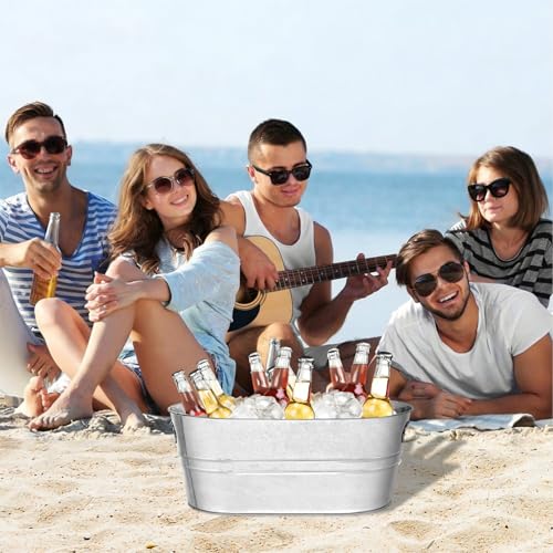 4 Pack Galvanized Tub Ice Bucket, 3 Gallon Large Metal Drink Buckets for Parties & Bars, Beer Beverage Tub with Carry Hand...