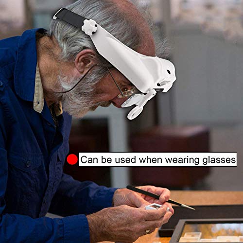 Headband Lighted Magnifying Glasses with Led Light, Head Mount Magnifier Glasses Visor Handsfree Headset Magnifier Loupe f...