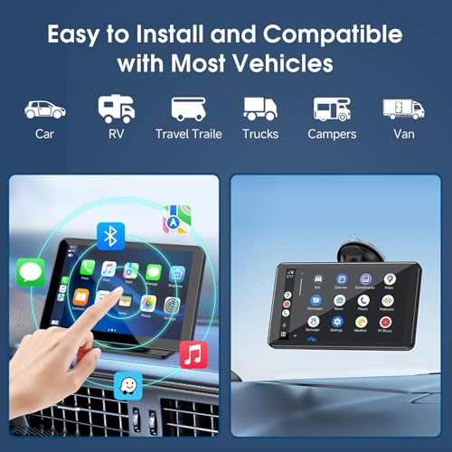 Carplay Screen for Car, 7" HD Wireless Portable Car Play Touchscreen Stereo with Android Auto Mirror Link/Backup Camera/GP...